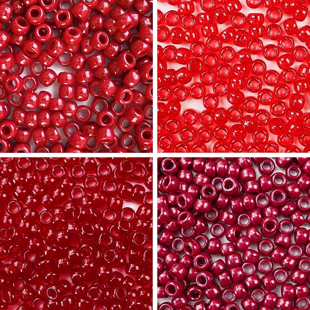 Red Hot 4 Color Set, 6 x 9mm Pony Beads, 600 beads
