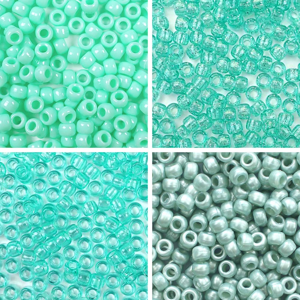 Sea Green 4 Color Set, 6 x 9mm Pony Beads, 600 beads