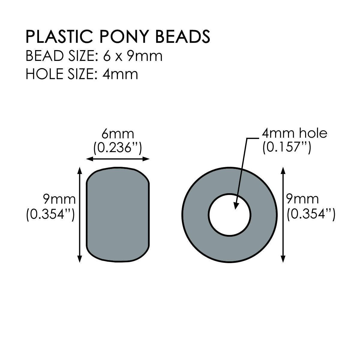 Crystal Frost Matte Plastic Craft Pony Beads, Size 6 x 9mm