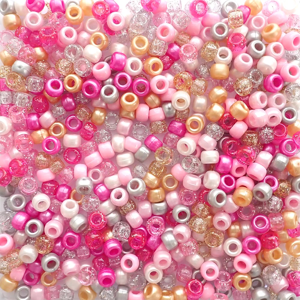 Princess Pink Mix Plastic Pony Beads 6 x 9mm