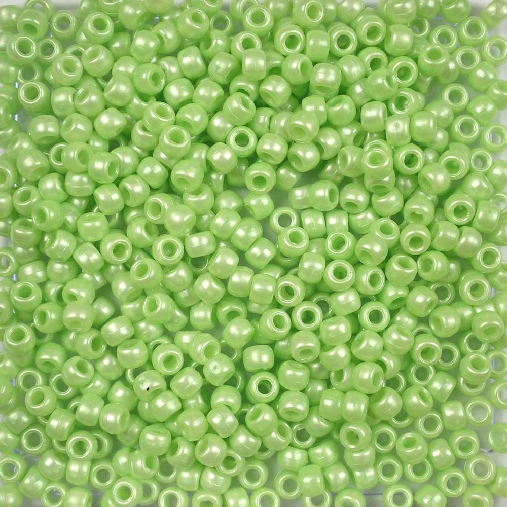 Light Lime Green Pearl Plastic Pony Beads 6 x 9mm
