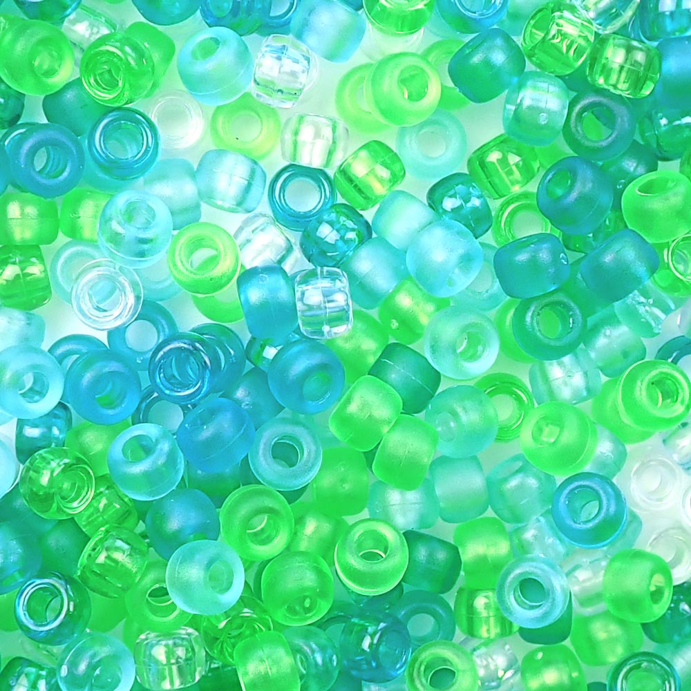 Sea Glass Green &amp; Turquoise Mix Plastic Pony Beads 6 x 9mm