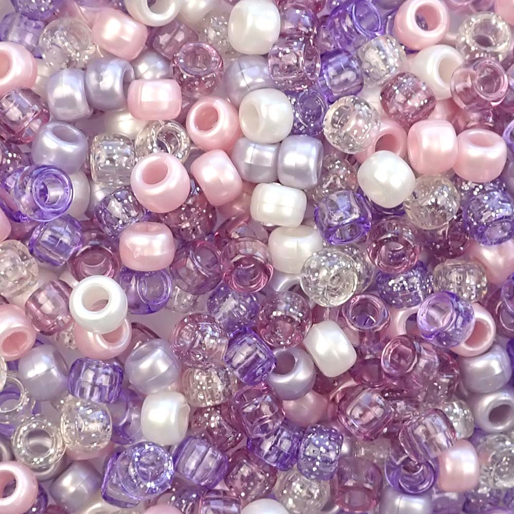 Pink &amp; Purple Ice Mix Plastic Pony Beads 6 x 9mm