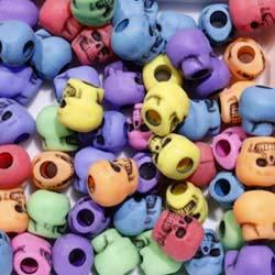Plastic Multi-Color Mix Skull Beads, 36 beads