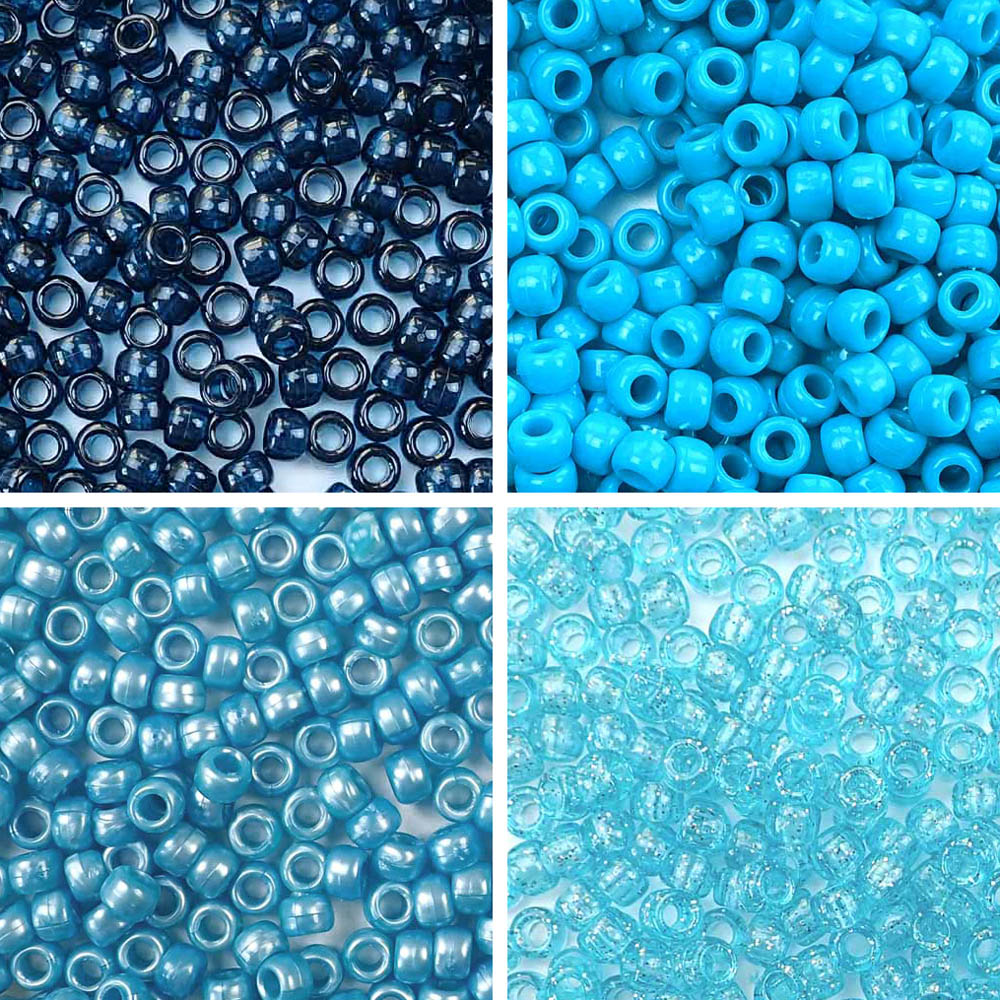 Midnight Blues 4 Color Set, 6 x 9mm Pony Beads, 600 beads