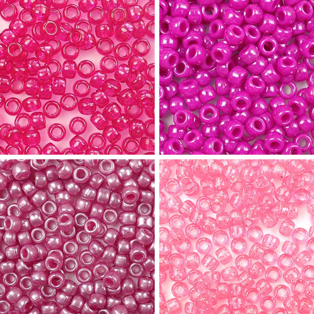 Deep Pink Blush 4 Color Set, 6 x 9mm Pony Beads
