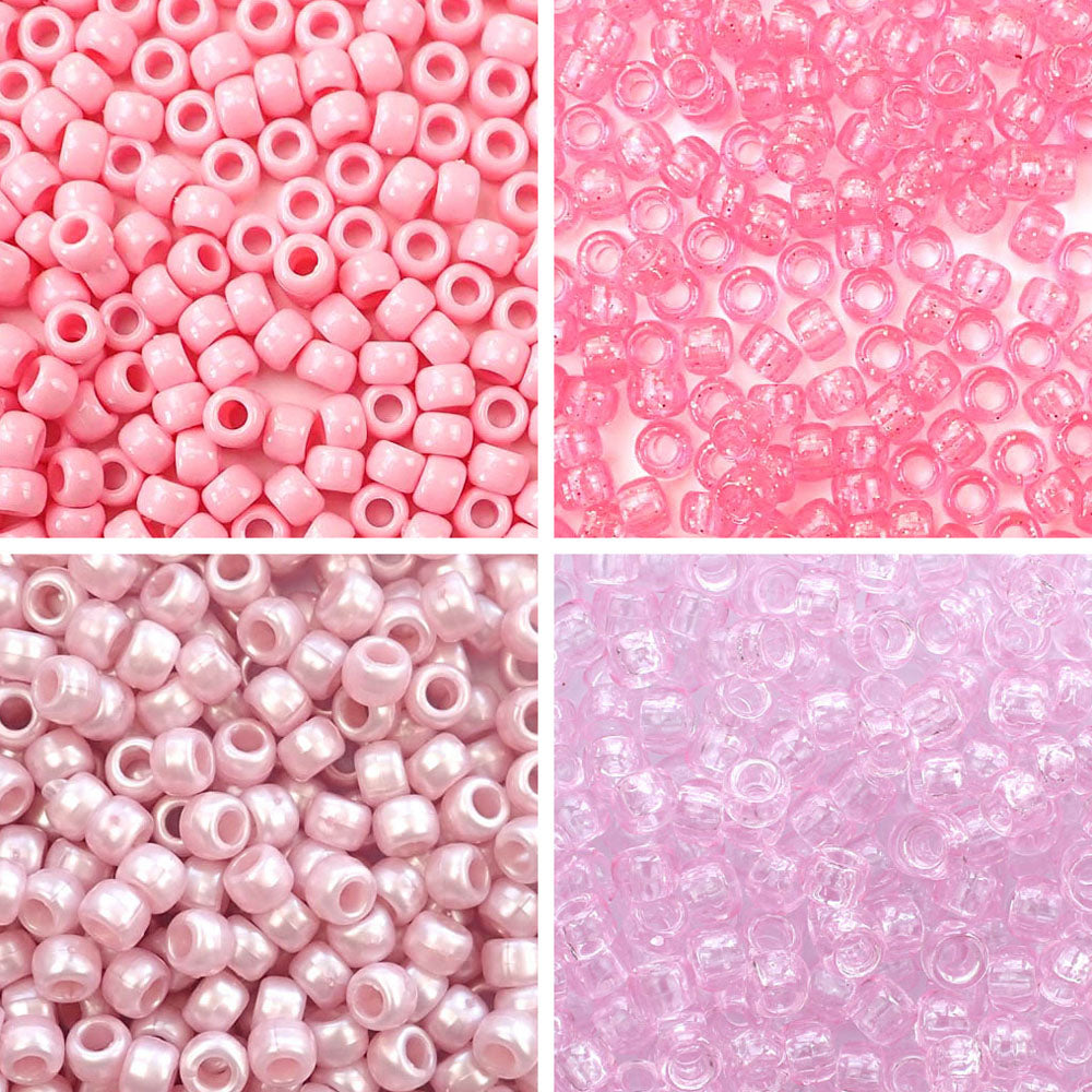 Pink Baby Shower Mix Pony Beads 6 x 9mm - Bead Bee