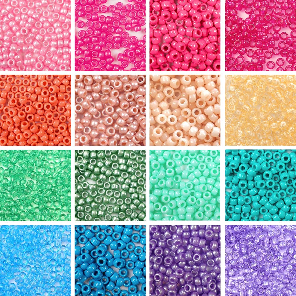 Beach Vibes Set, 16 Colors, Plastic Pony Beads 6 x 9mm, 2400 beads