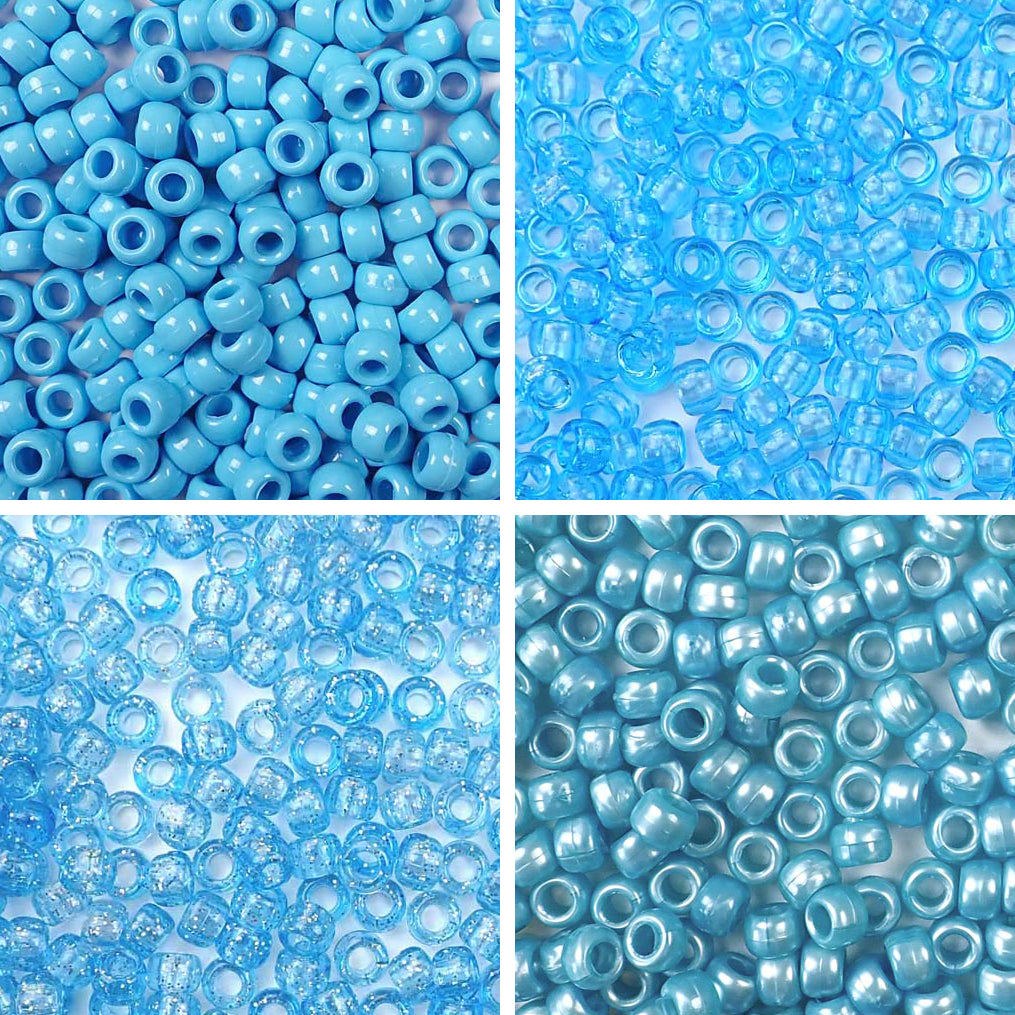 Light Blue 4 Color Set, 6 x 9mm Pony Beads, 600 beads