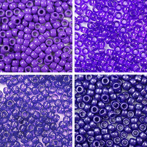 Purple 4 Color Set, 6 x 9mm Pony Beads