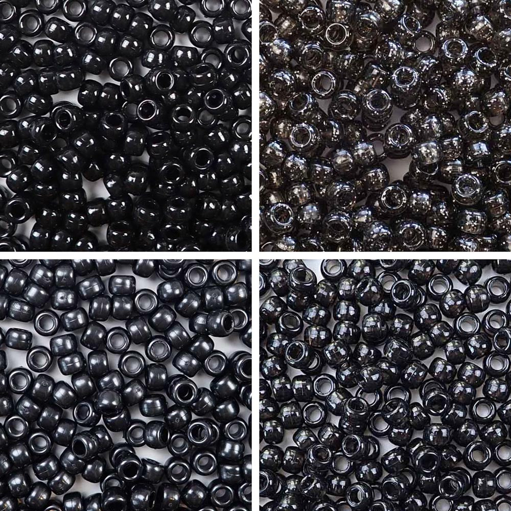 Black 4 Color Set, 6 x 9mm Pony Beads, 600 beads