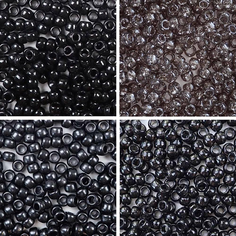 Black 4 Color Set, 6 x 9mm Pony Beads, 600 beads