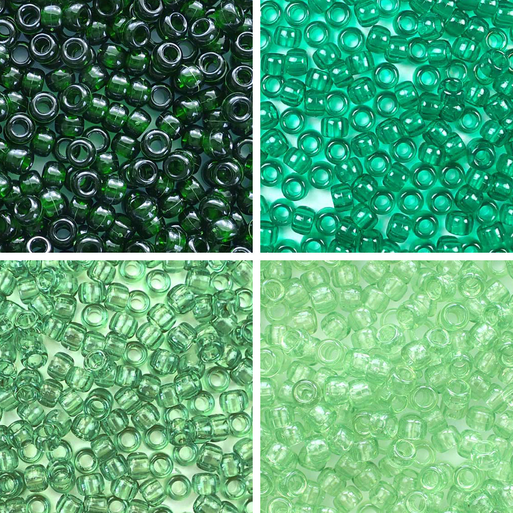 Green Jewel Tones 4 Color Set, 6 x 9mm Pony Beads