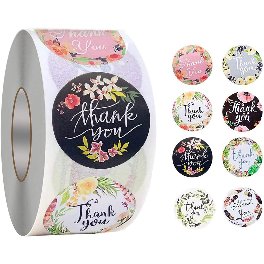 Thank You Labels Stickers, Floral Boho Designs, 1" Round