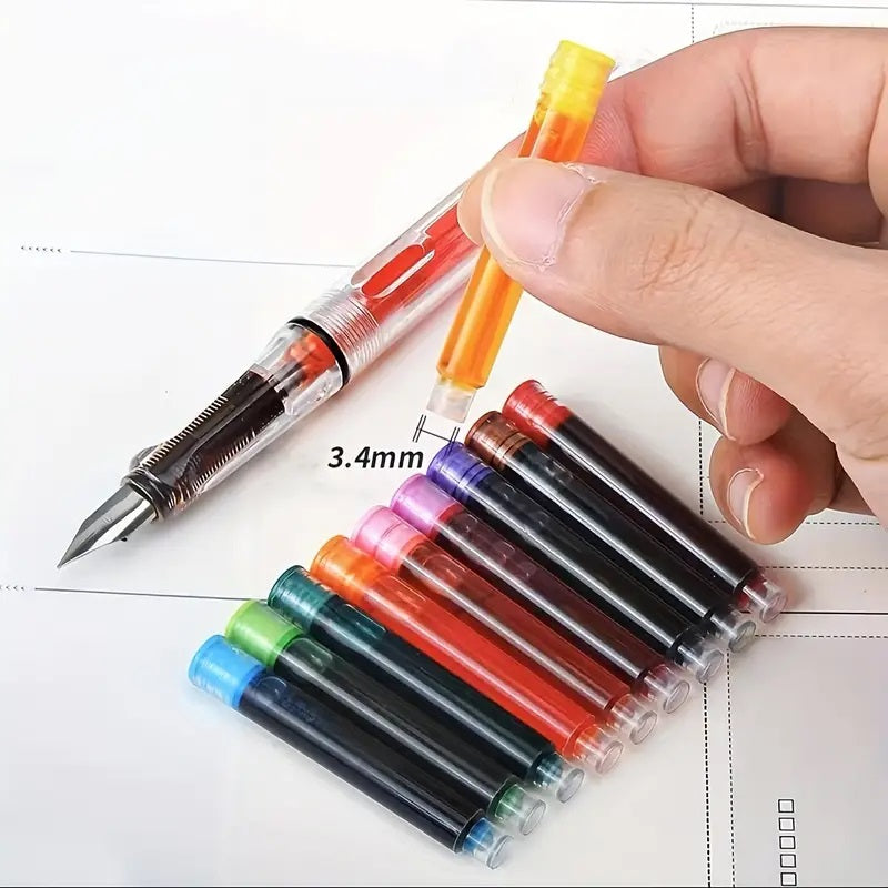 clear plastic fountain pen with colored ink cartridges