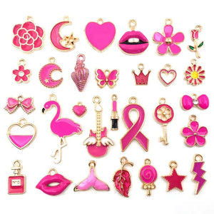 Pink & Purple Charms, Random Designs & Sizes, Set of 8 Charms