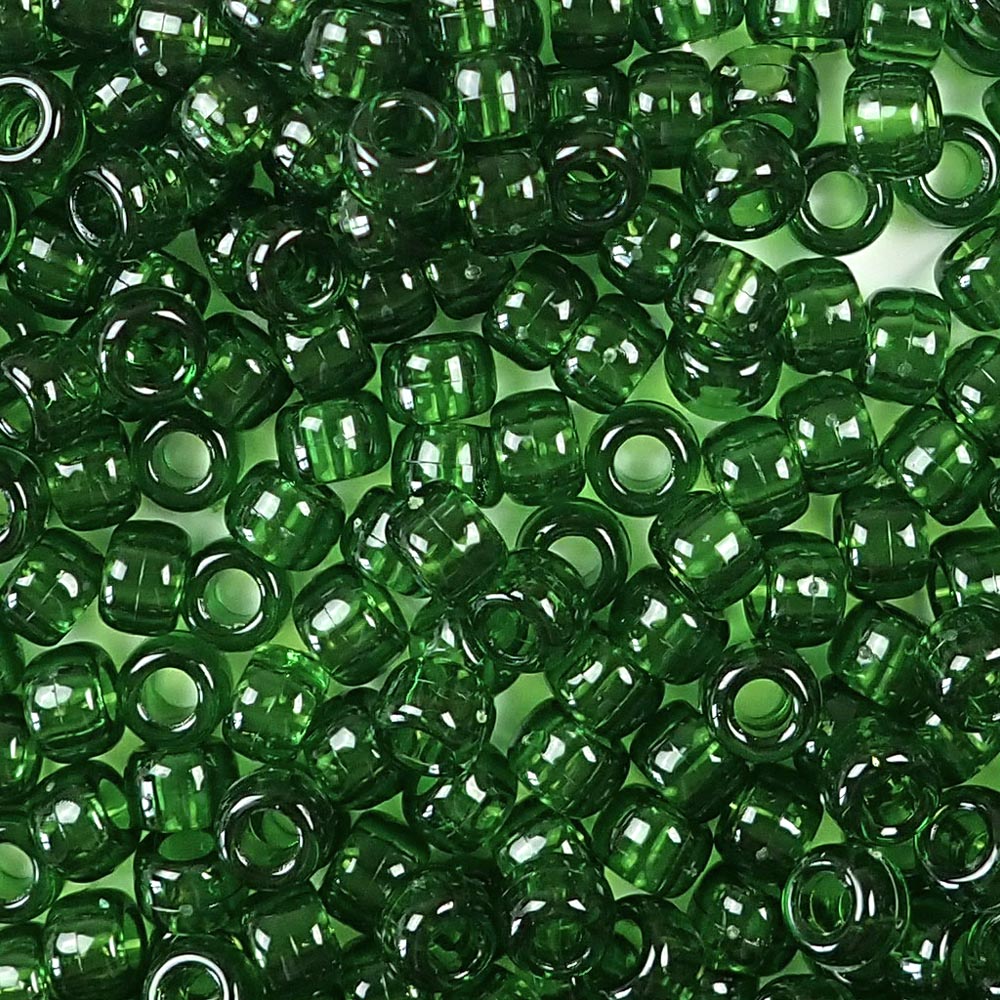Dark Peridot Green Transparent Plastic Pony Beads 6 x 9mm