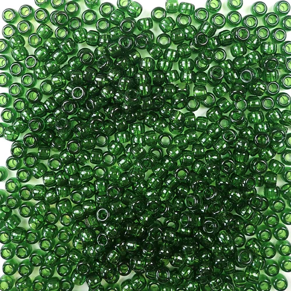 Dark Peridot Green Transparent Plastic Pony Beads 6 x 9mm