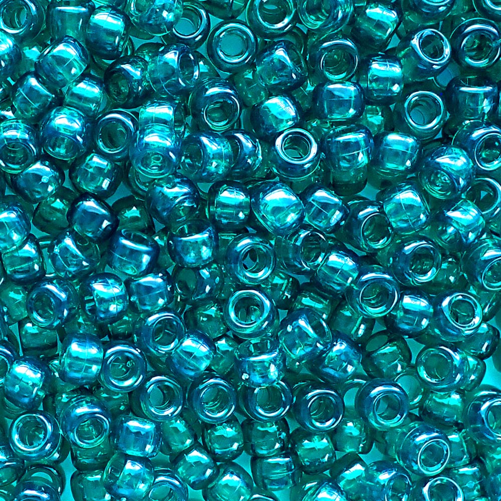 Teal Transparent Opaque Plastic Craft Pony Beads, Size 6 x 9mm