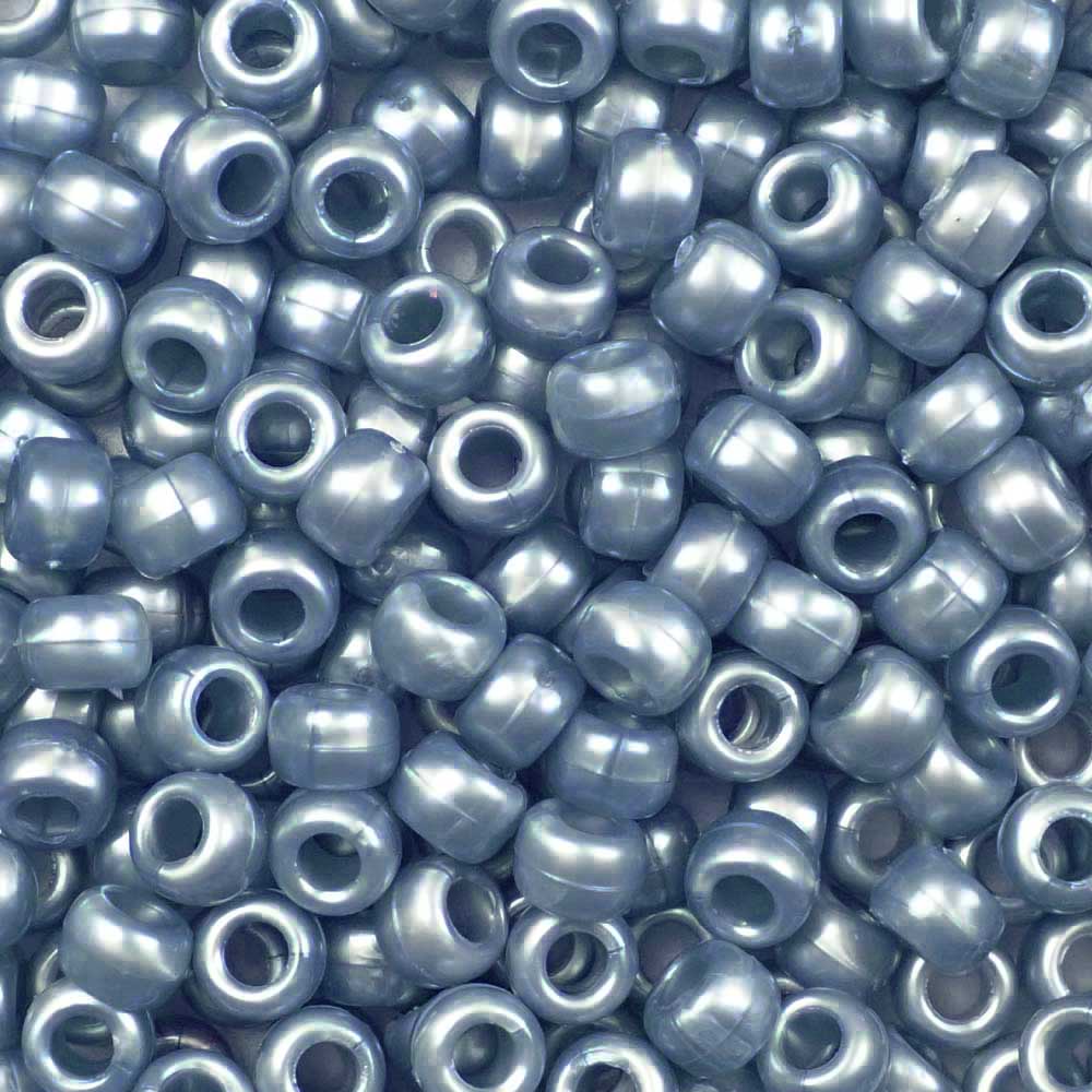 Medium Steel Blue Pearl Plastic Pony Beads. Size 6 x 9 mm. Craft Beads.
