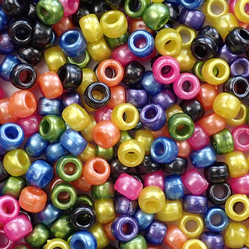 Dark Colors Pearl Multi Color Mix Plastic Craft Pony Beads, Bead Size 6 x 9mm in bulk bag