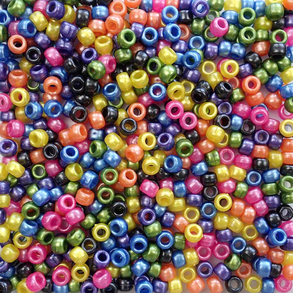 Dark Colors Pearl Multi Color Mix Plastic Craft Pony Beads, Bead Size 6 x 9mm in bulk bag