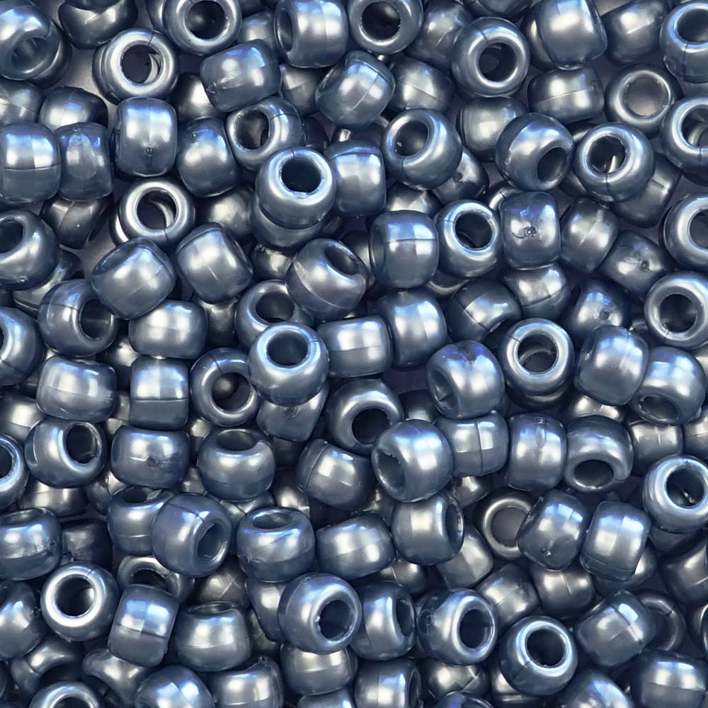Dark Steel Blue Pearl Plastic Pony Beads. Size 6 x 9 mm. Craft Beads.