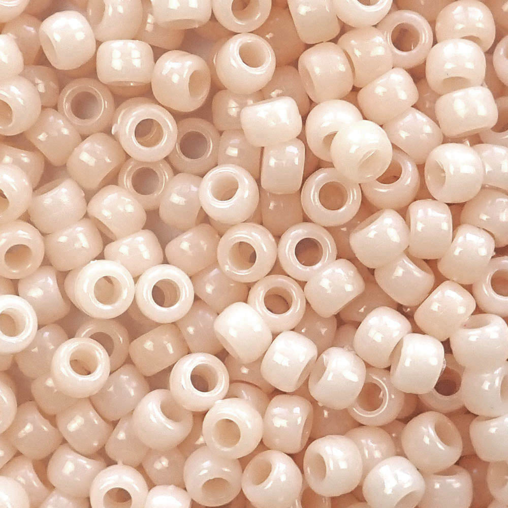 Light Peachy Cream Marbled Plastic Pony Beads 6 x 9mm, about 100 beads