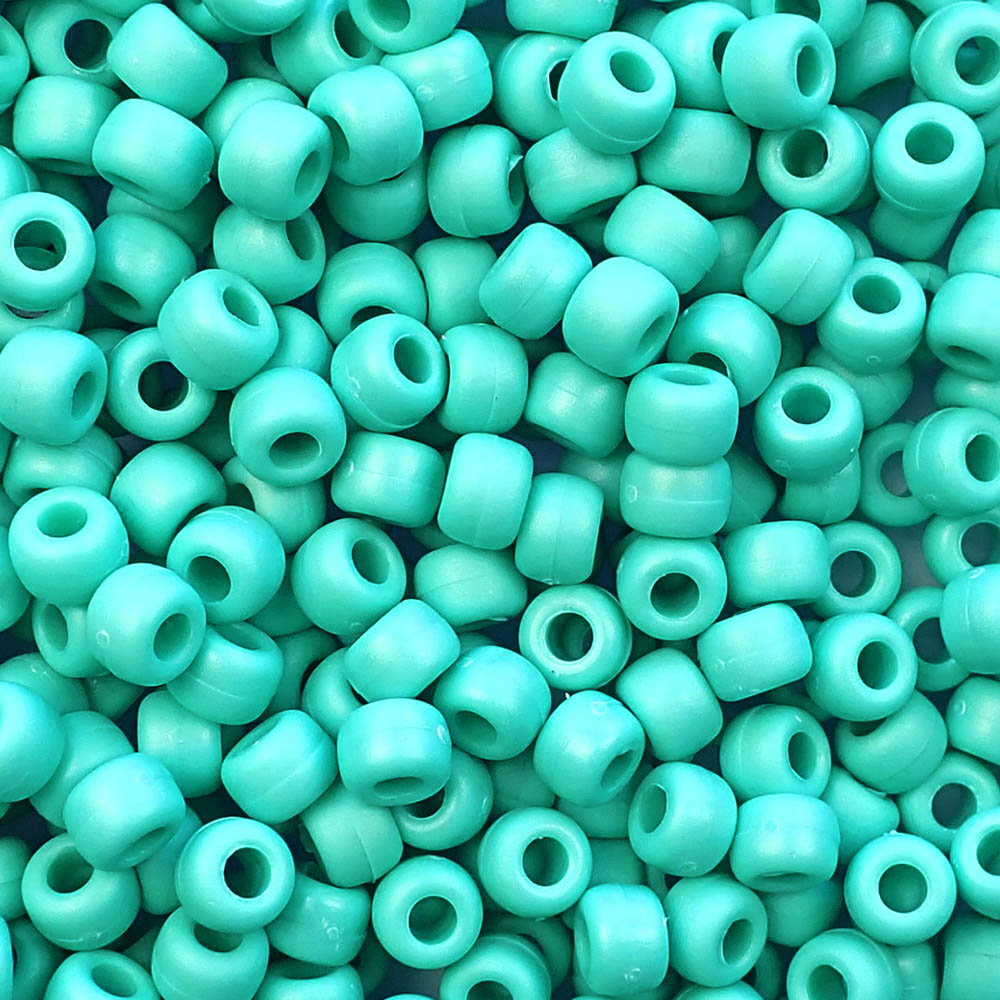 Matte Light Turquoise Opaque Plastic Pony Beads 6 x 9mm