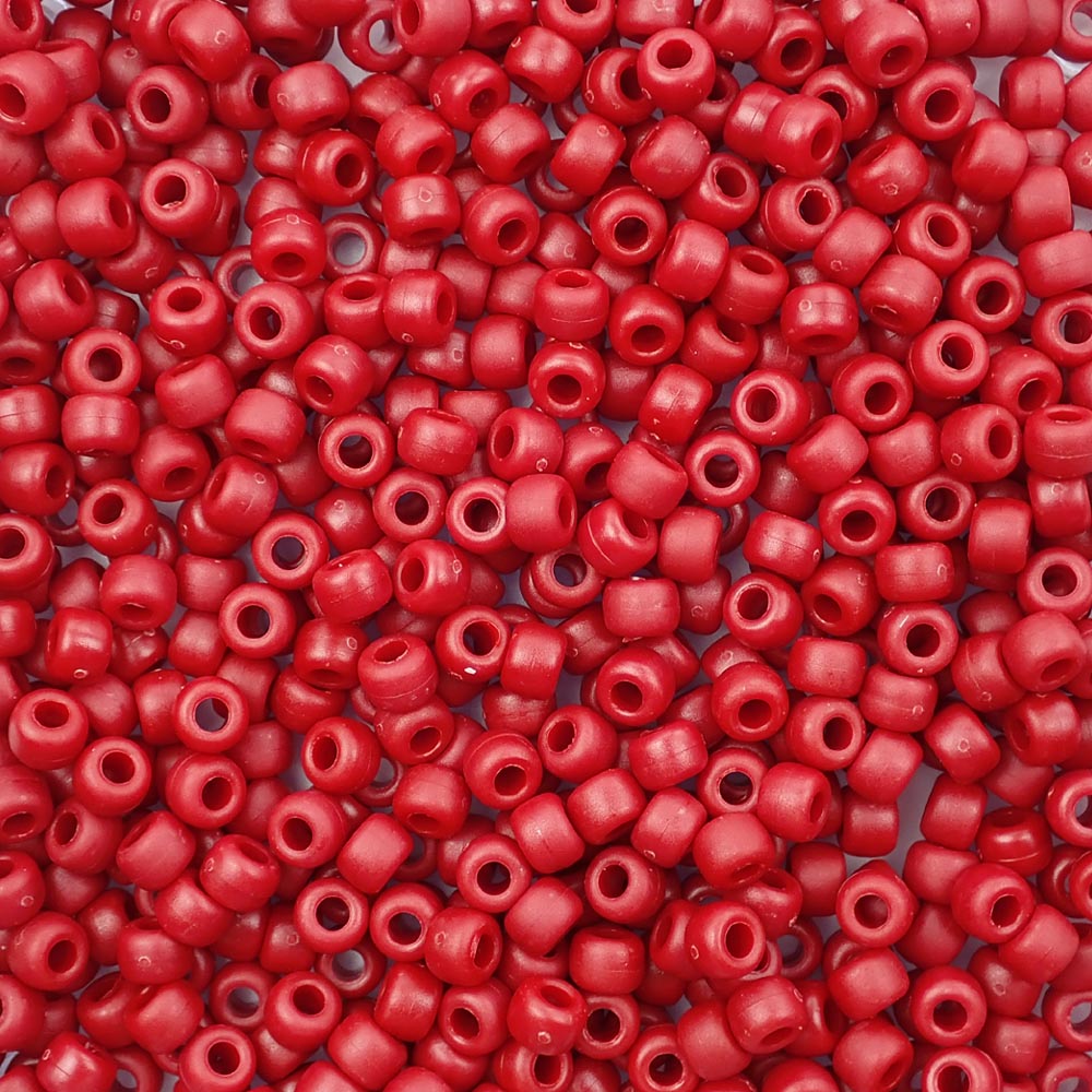 Matte Red Opaque Plastic Pony Beads 6 x 9mm