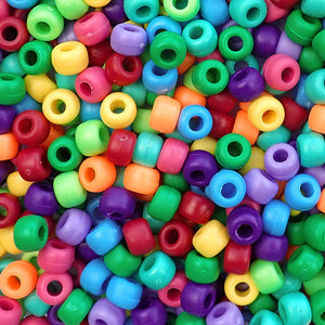 Matte Rainbow Mix Plastic Pony Beads 6 x 9mm