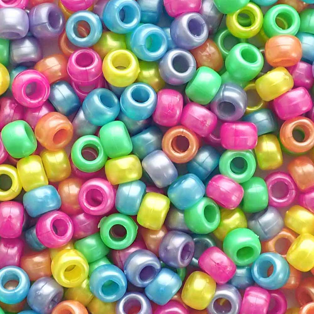 Carnival Pearl Multi-color Mix Plastic Pony Beads 6 x 9mm