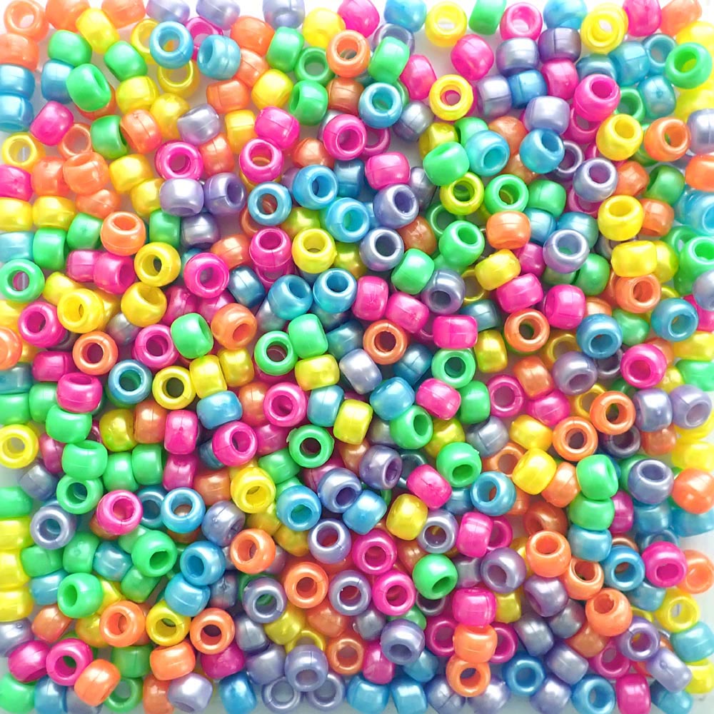 Carnival Pearl Multi-color Mix Plastic Pony Beads 6 x 9mm