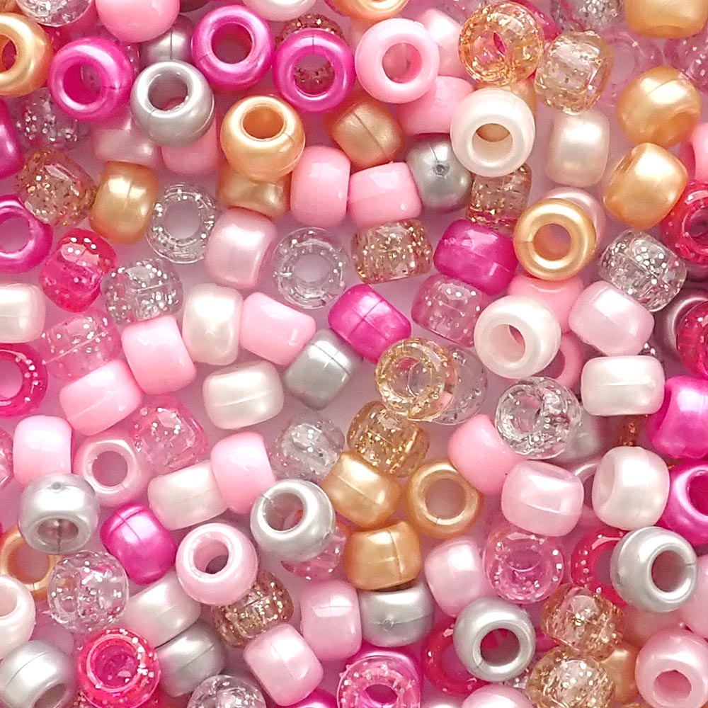 Princess Pink Mix Plastic Pony Beads 6 x 9mm