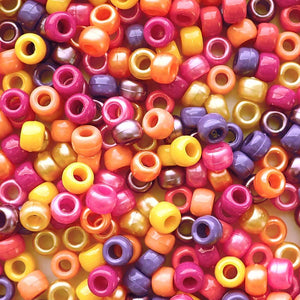 Tropical Sunset Mix Plastic Craft Pony Beads, Size 6 x 9mm