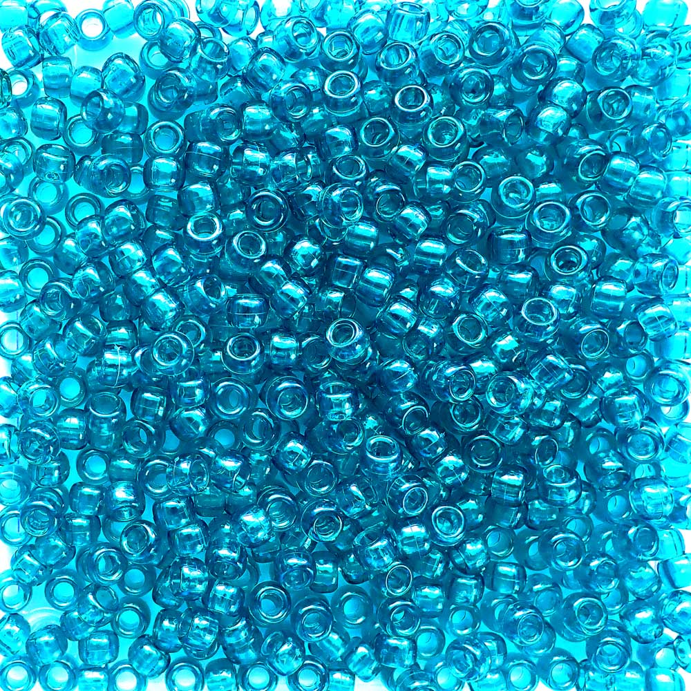 Teal Blue Transparent Plastic Pony Beads 6 x 9mm
