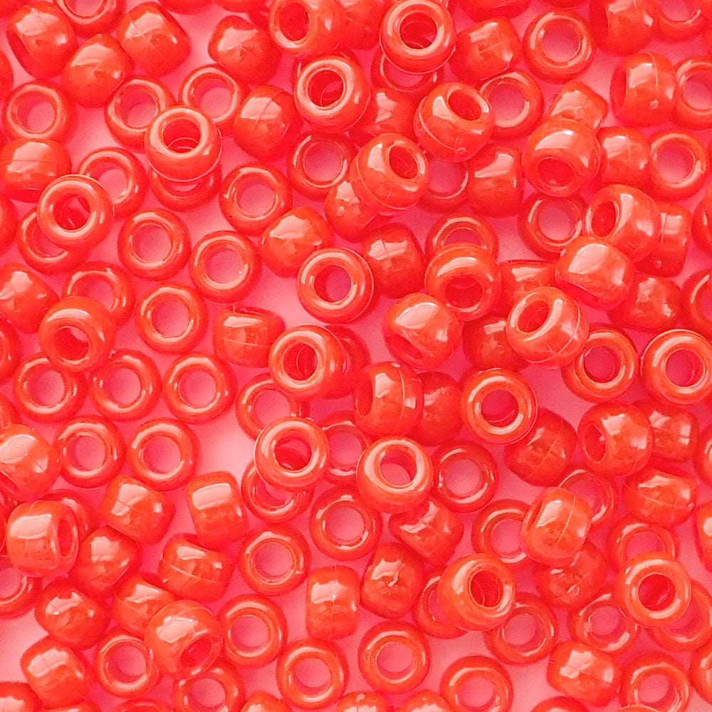 Plastic Pony Bead Mix, 6x9mm in Transparent Red, 1000 Beads