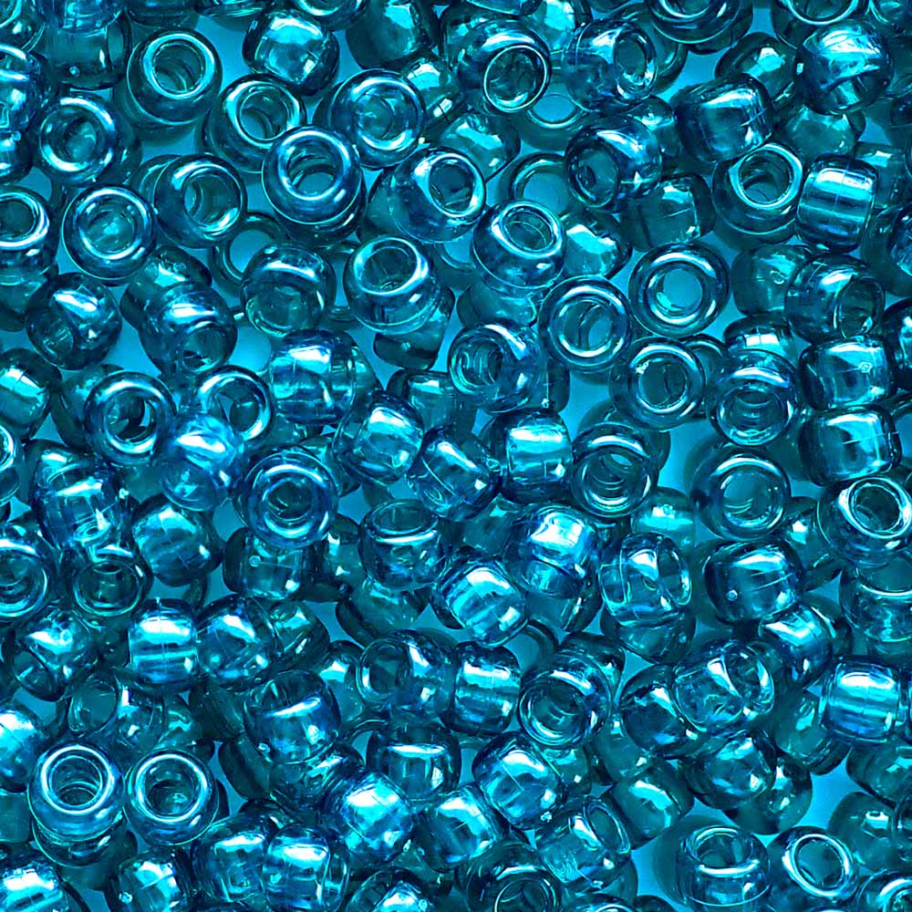 Dark Turquoise Blue Transparent Plastic Pony Beads 6 x 9mm