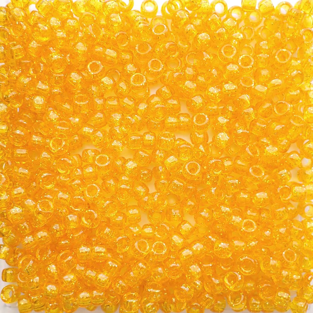Golden Sun Glitter Plastic Craft Pony Beads, Size 6 x 9mm