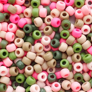 Matte Pink Camouflage Mix Plastic Pony Beads 6 x 9mm