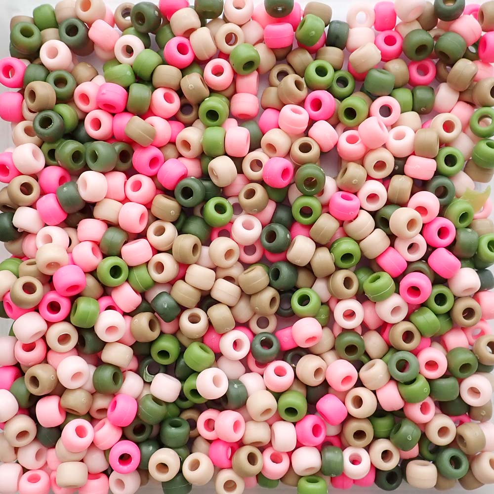 Matte Pink Camouflage Mix Plastic Pony Beads 6 x 9mm