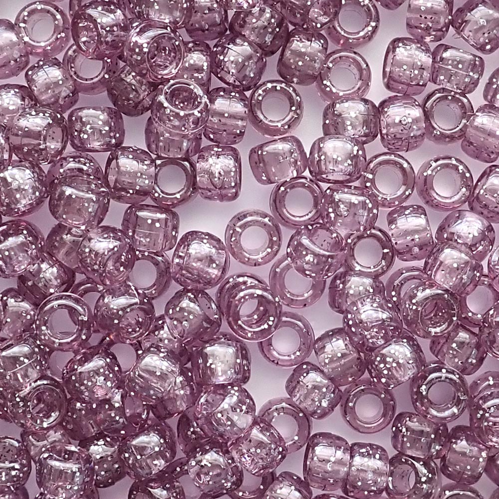 Antique Violet Purple Glitter Plastic Pony Beads 6 x 9mm