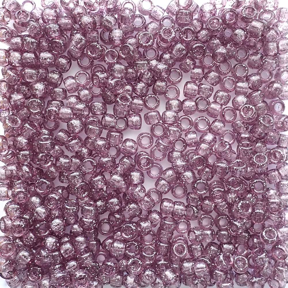Antique Violet Purple Glitter Plastic Pony Beads 6 x 9mm