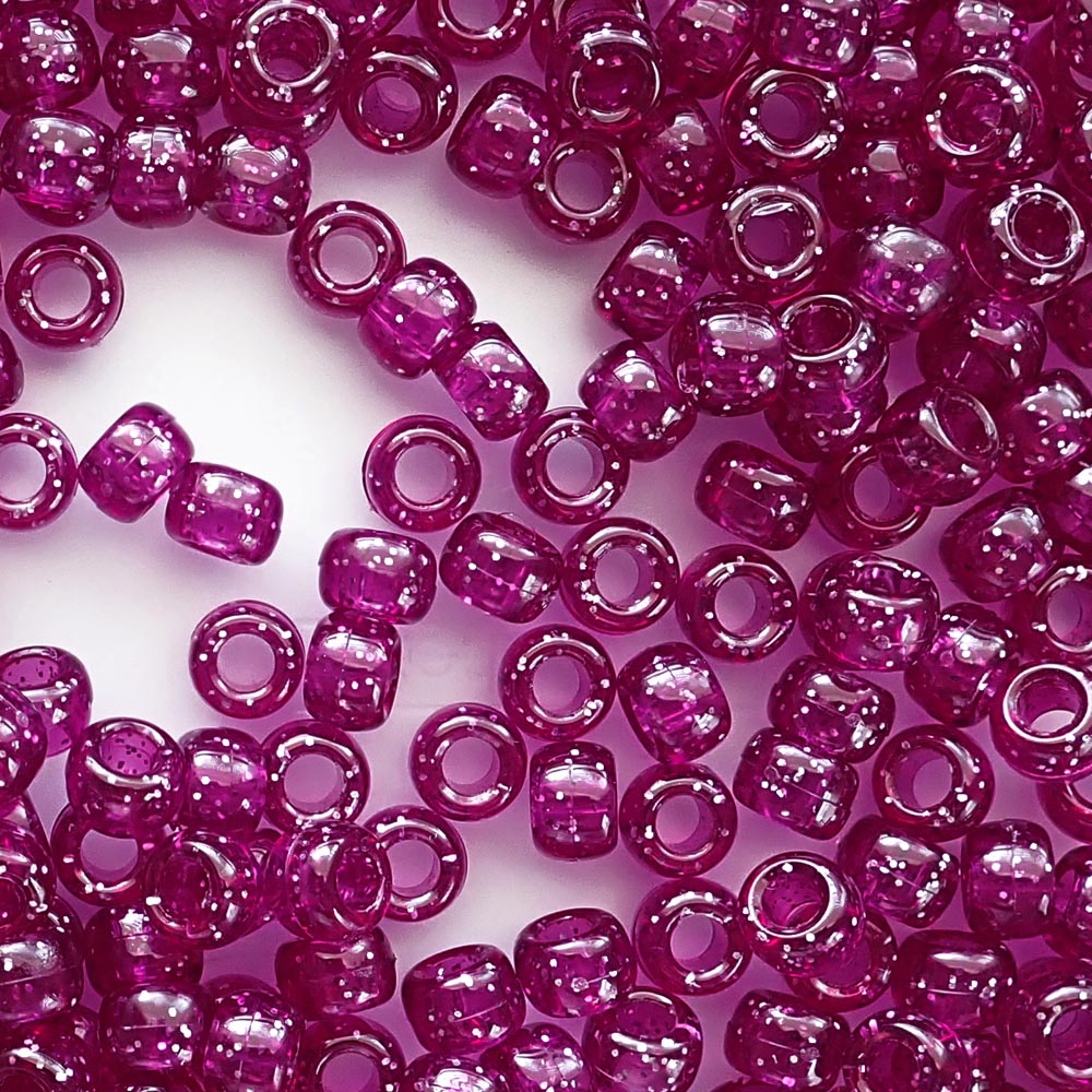 Dark Magenta Wine Pink Glitter Plastic Pony Beads 6 x 9mm