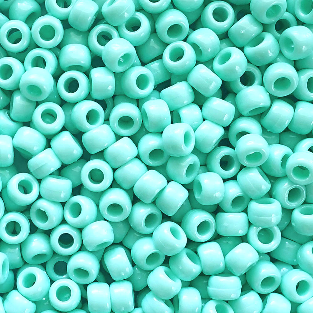 Seafoam Green Opaque Plastic Craft Pony Beads, Size 6 x 9mm