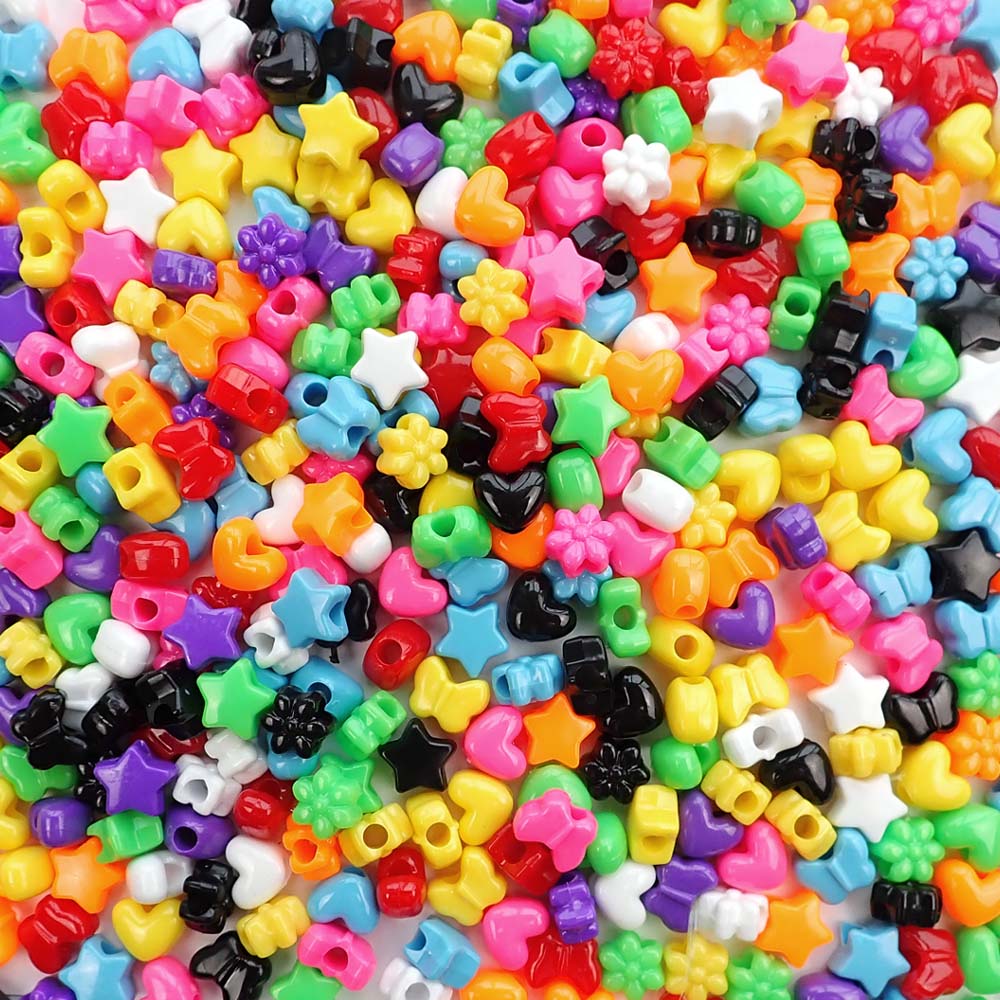 plastic crafts beads in a mix of shapes and opaque colors