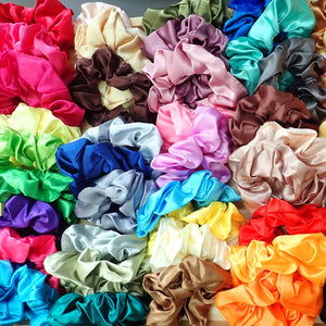 random colors of satin scrunchies hair ties