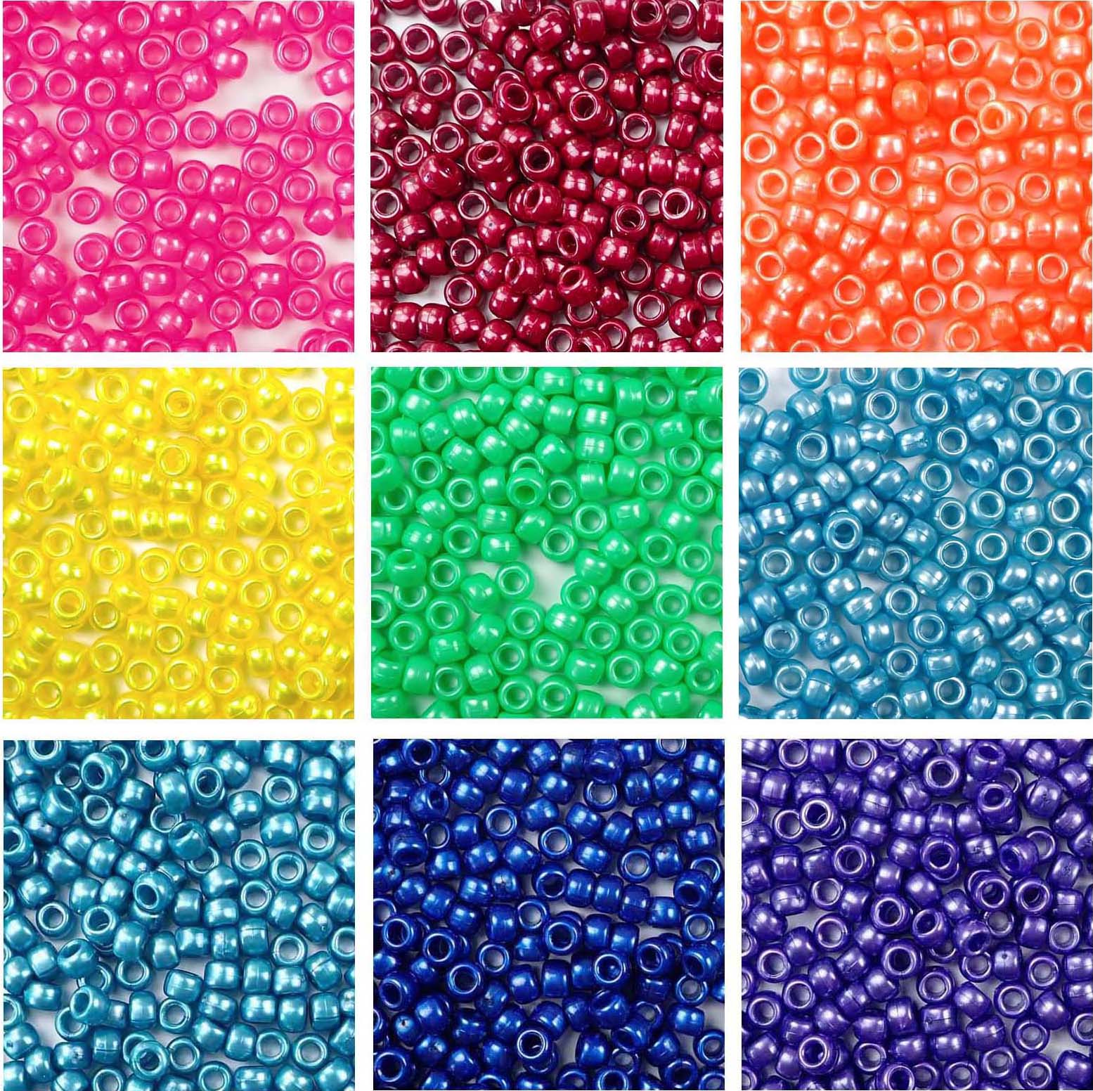 Rainbow Pearl 6 x 9mm Pony Bead Variety Pack - 9 Colors (4500 beads total)