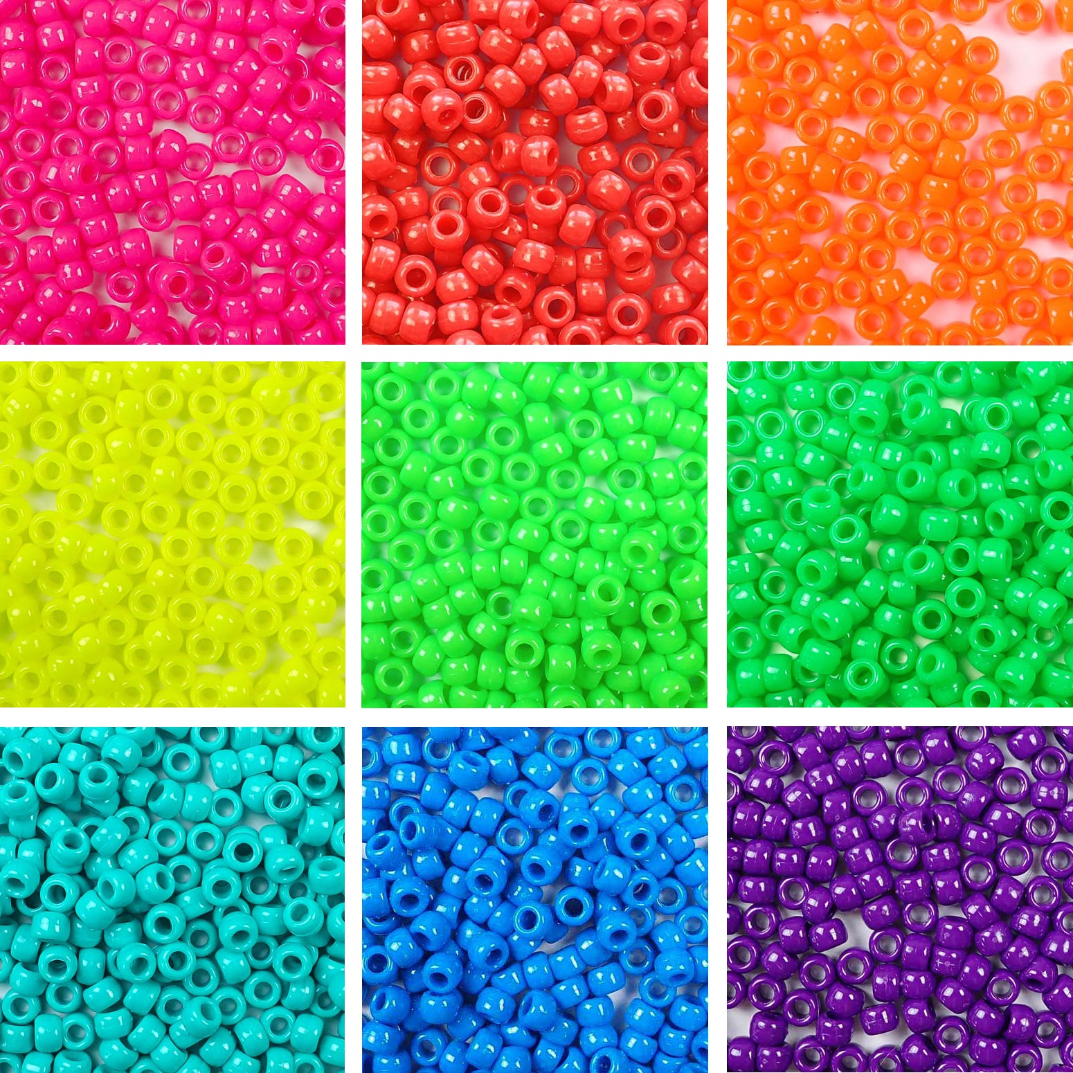Neon 6 x 9mm Pony Bead Variety Pack - 9 Colors (4500 beads total)