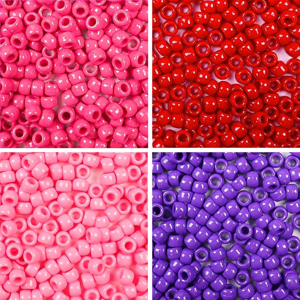Valentine&#39;s Theme 4 Color Set, 6 x 9mm Pony Beads, 2000 beads